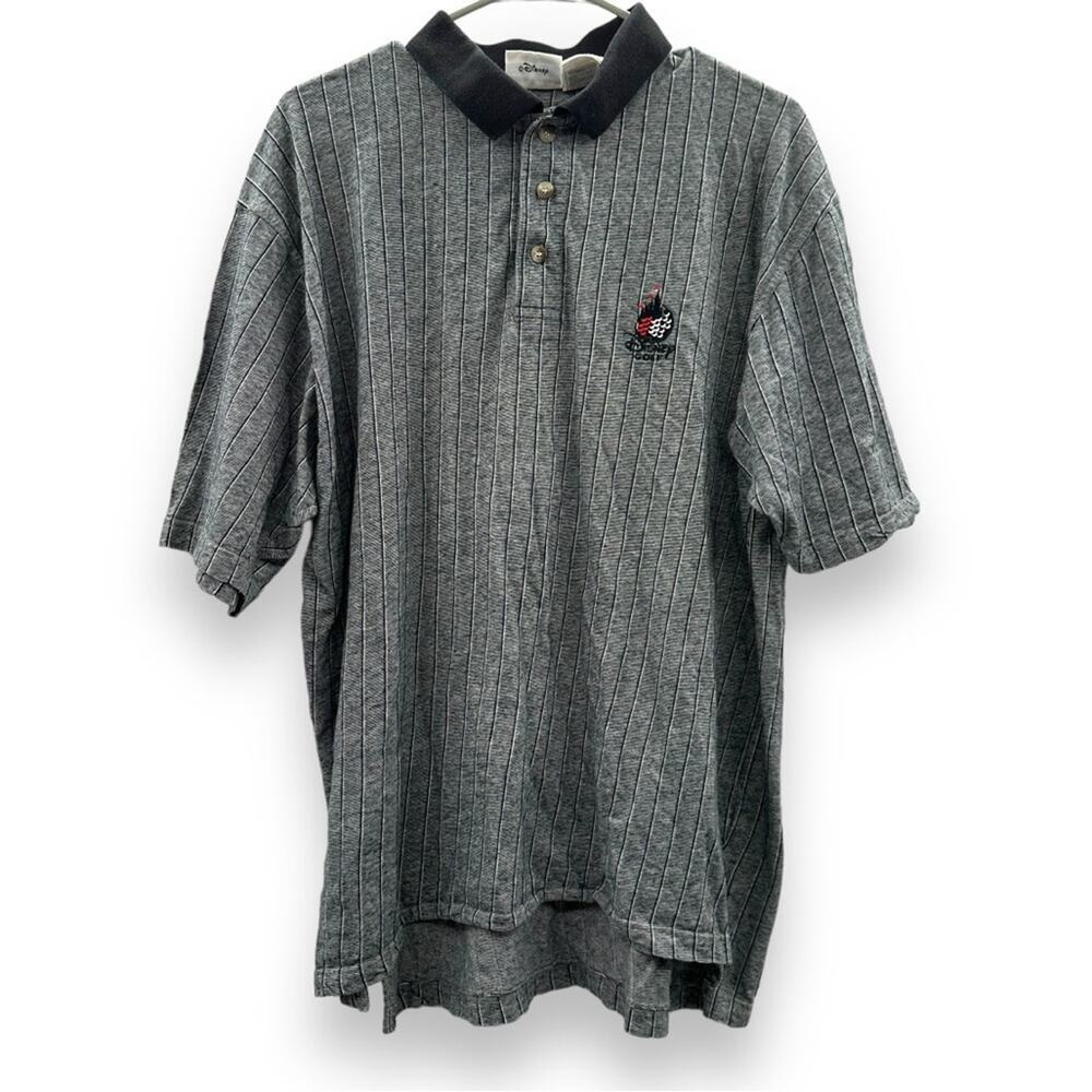 Vintage Disney World Golf Ball Embroidered Black & White Gray Polo Shirt Sz‎ L